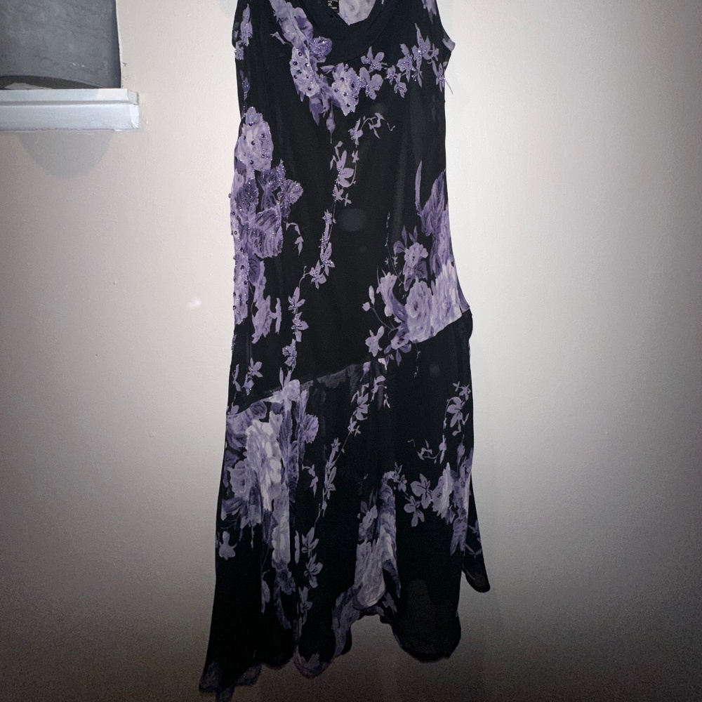 Vintage elegant asymmetrical beaded black purple dress